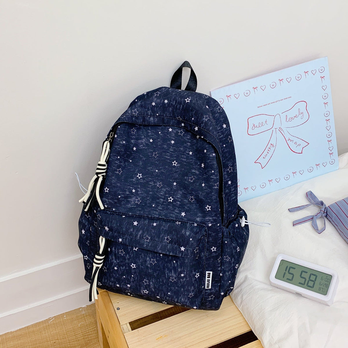 Cute Star-Patterned School Backpack LoungeYard — product view 7
