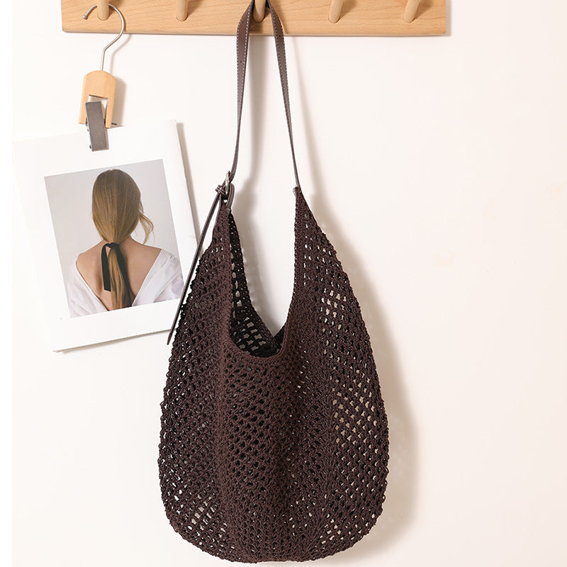 Casual mesh tote bag with adjustable leather strap LoungeYard — product view 2