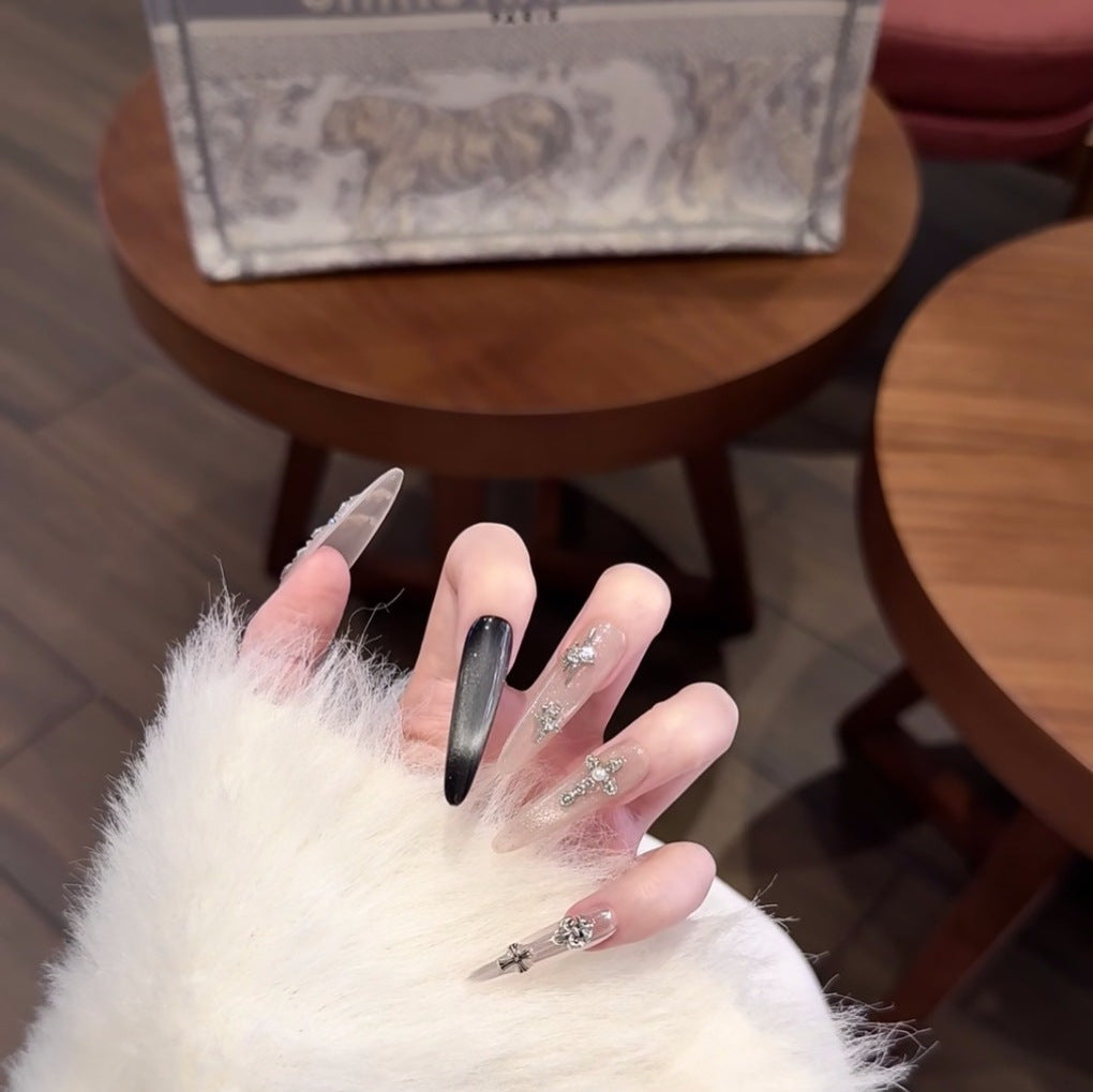 Artistic Long Stiletto Nail Extensions with Crystal Accents — product view 4