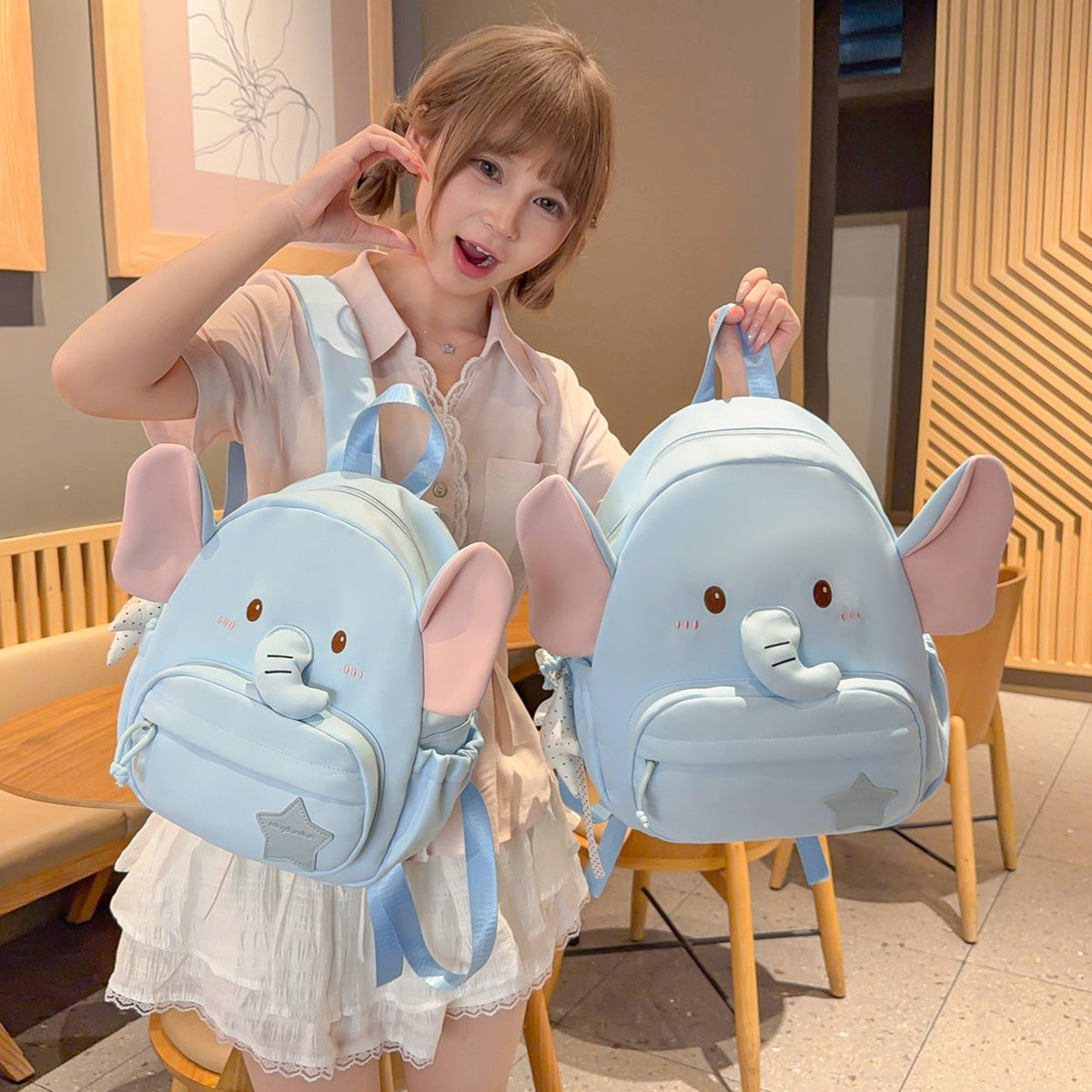 Cute Elephant-Design Backpack LoungeYard — product view 1