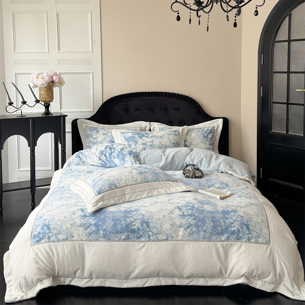 Luxurious velvet bedding set with floral texture and quilted edge — product view 7