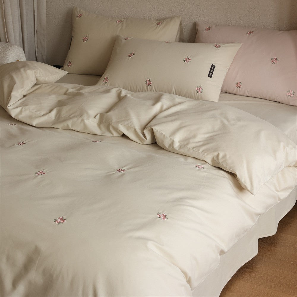 Embroidered cotton satin bedding set with subtle floral embroidery — product view 2