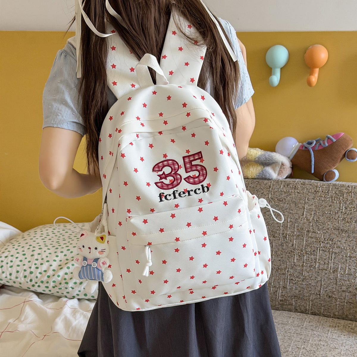 Playful Star-Patterned School Backpack LoungeYard — product view 3