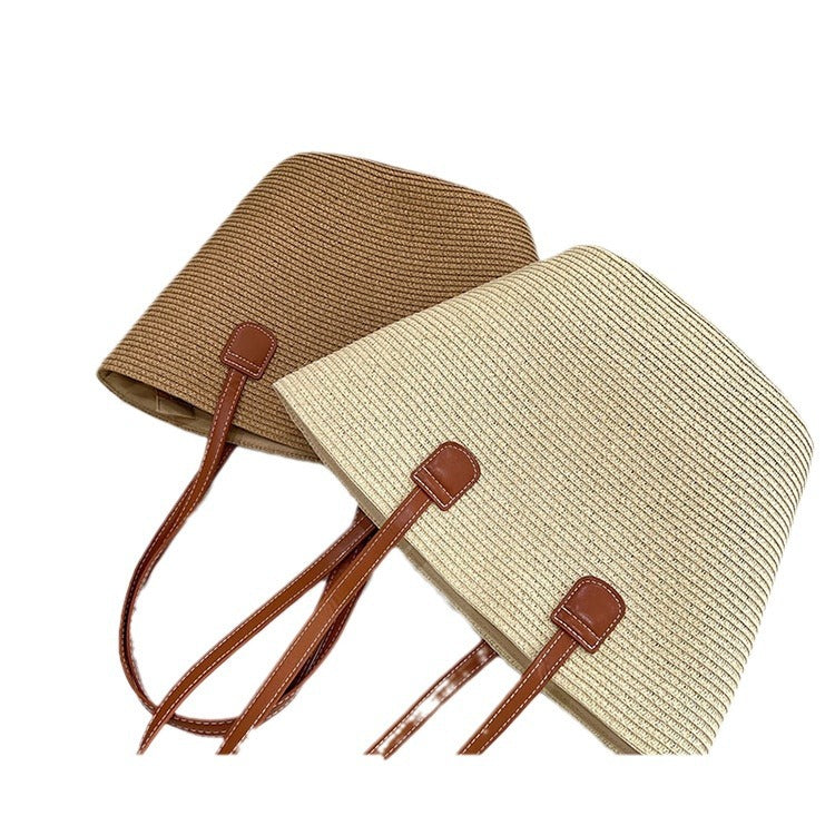 Classic straw bag with leather accents LoungeYard — product view 4
