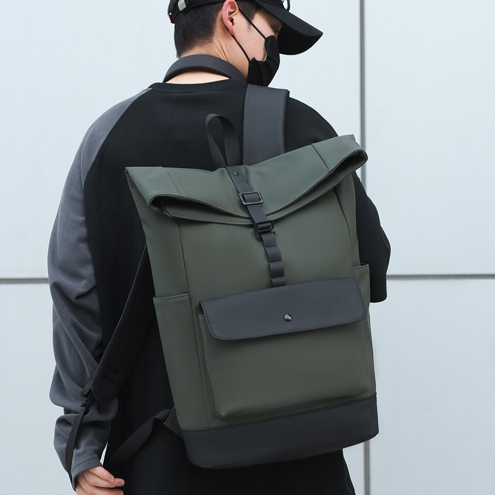 Modern roll top backpack with waterproof material and security closure LoungeYard — product view 4