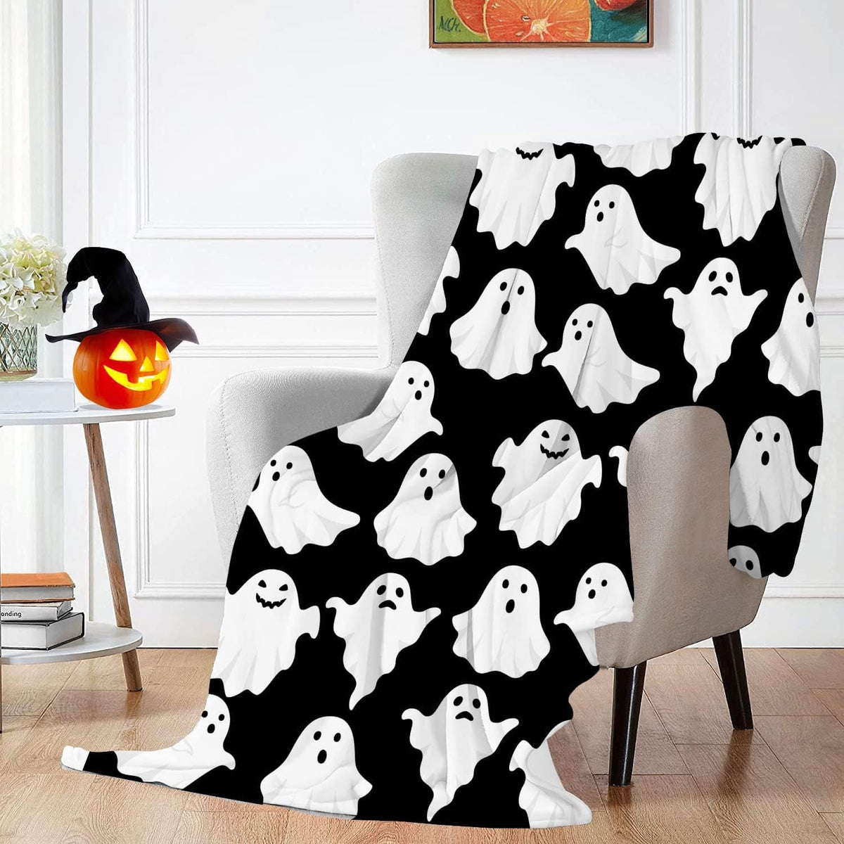 Spooky Ghost Pattern Throw Blanket — product view 3