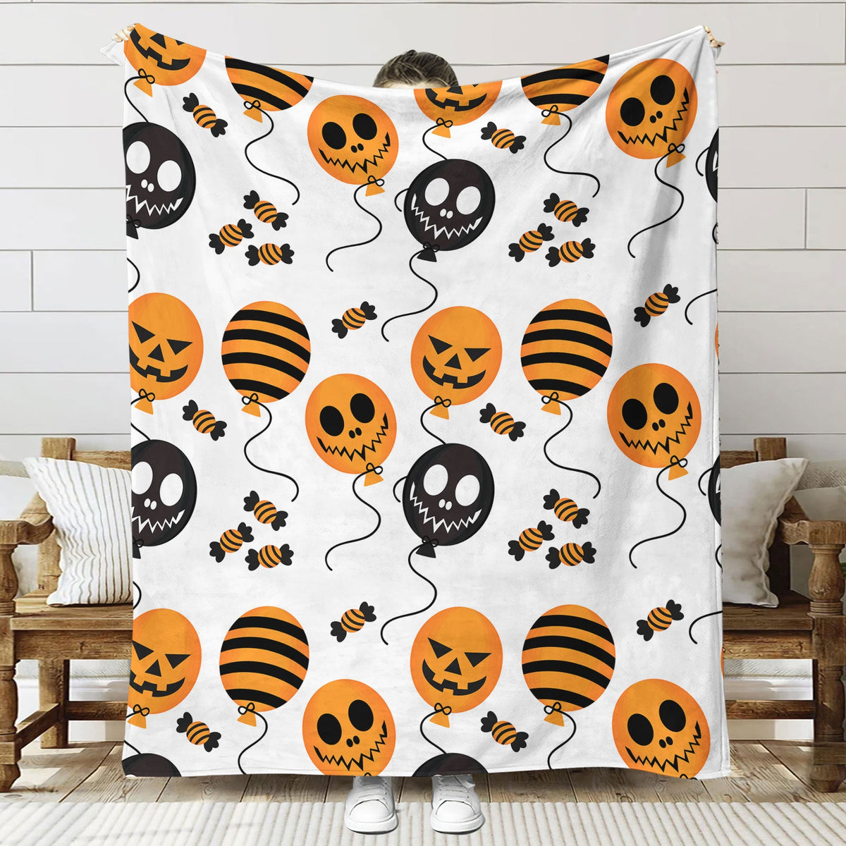 Fun-Themed Halloween Plush Throw Blanket — product view 7