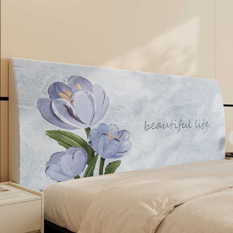 Decorative Padded Headboard Slipcover with Floral Print and Inspirational Script — product view 6