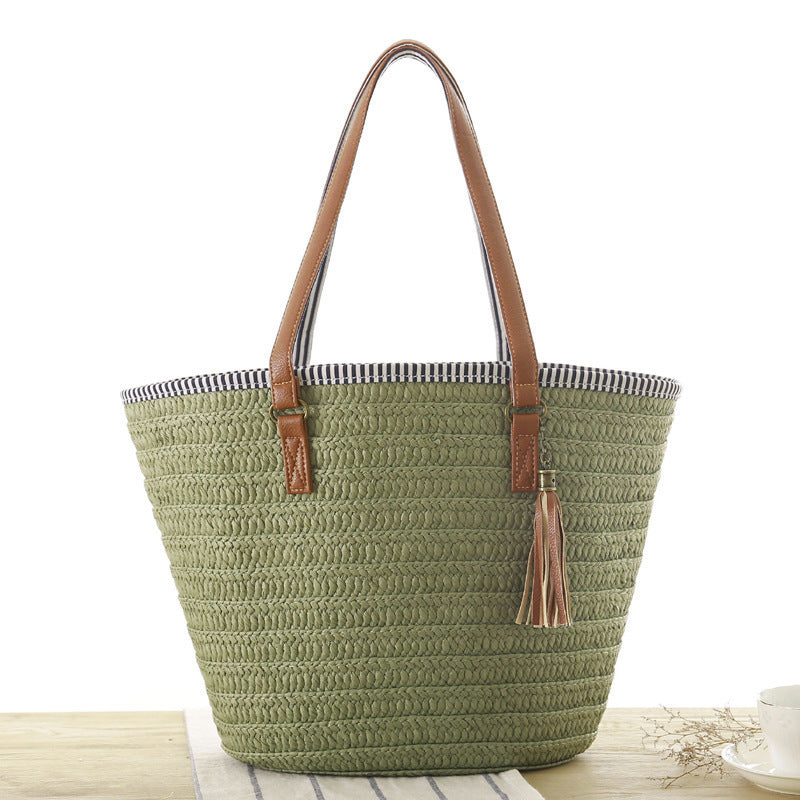 Braided Beach Bag with Elegant Leather Handles LoungeYard — product view 5