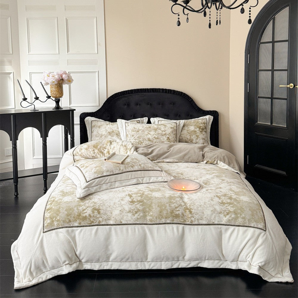 Luxurious velvet bedding set with floral texture and quilted edge — product view 6