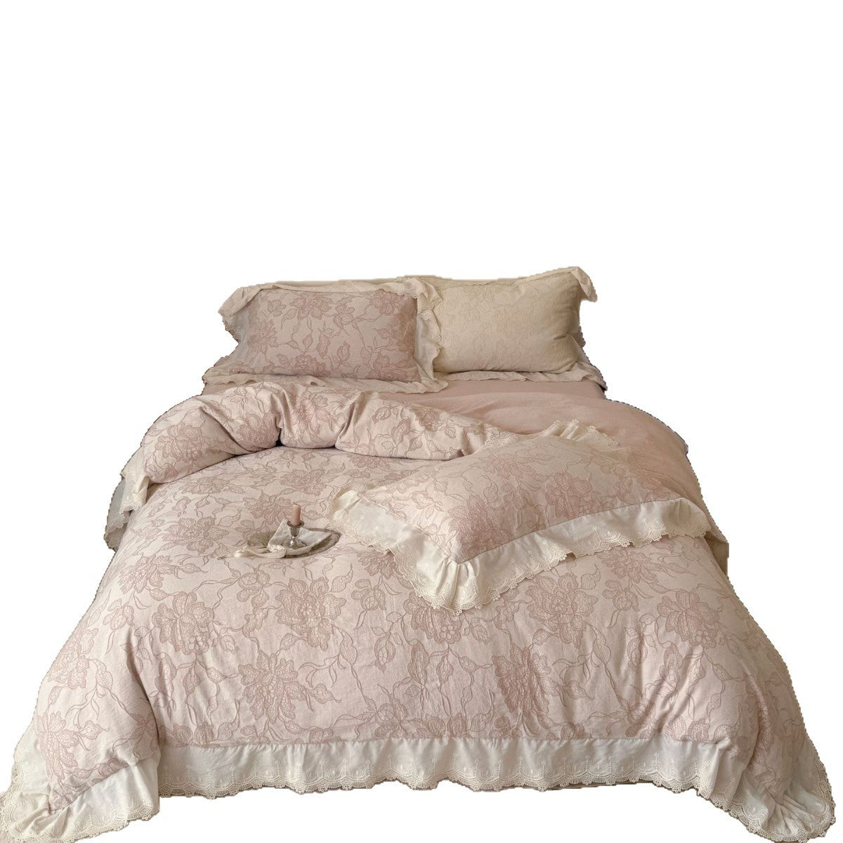 Luxurious jacquard bedding with lace trim and ruffle — product view 5