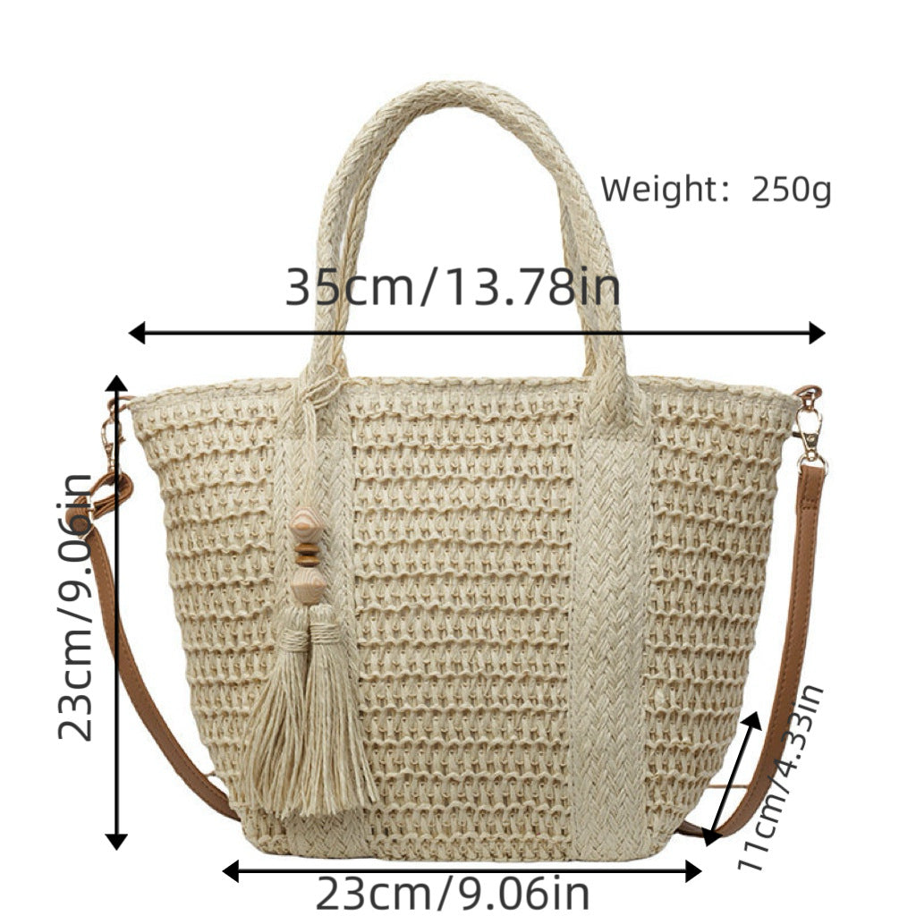Braided tote bag with tassels and leather details LoungeYard — product view 6