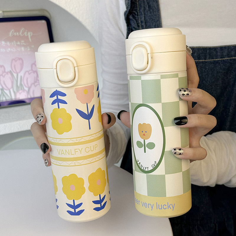 Women Insulated Water Bottle with Elegant Flower Design LoungeYard — product view 3