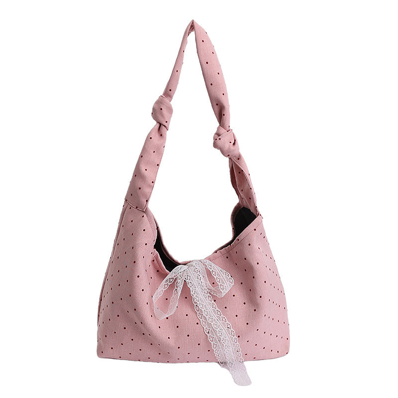 Polka Dot Canvas Hobo Bag — product view 2