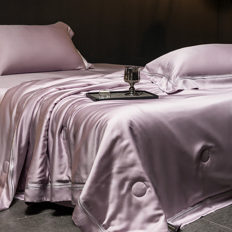 Luxurious satin bed set with silk-like surface and fine decorative stitching — product view 7