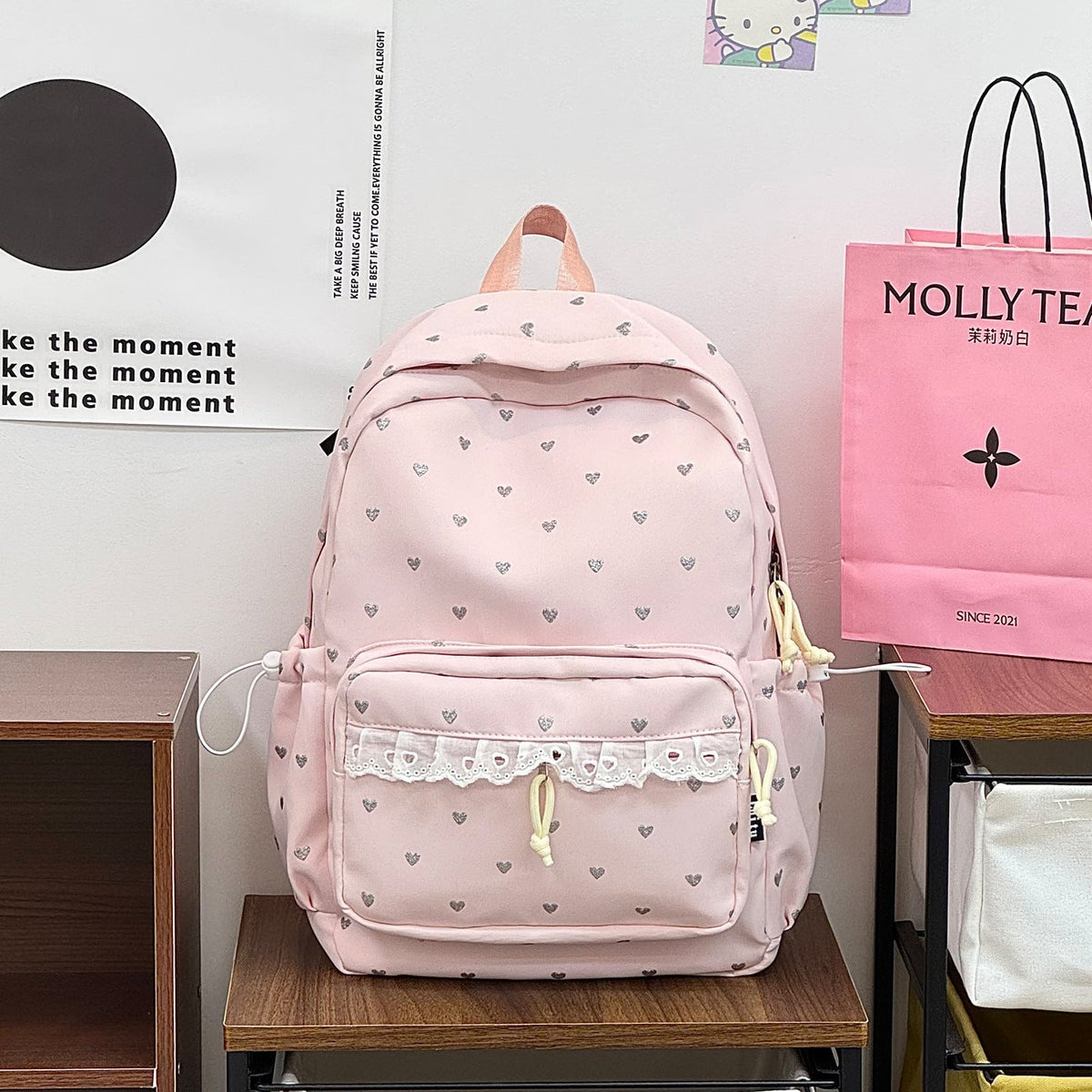 Playful Heart Patterned Backpack — product view 4