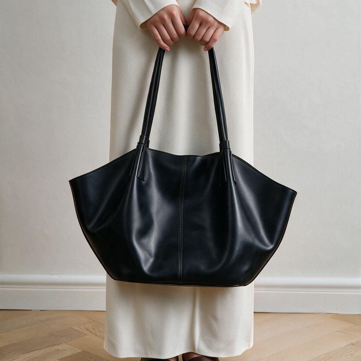 Slouchy Sculptural Open-Top Shoulder Tote with Center Seam — product view 1