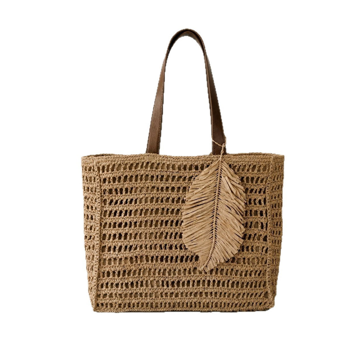 Macramé Beach Bag with Leather Accents LoungeYard — product view 7