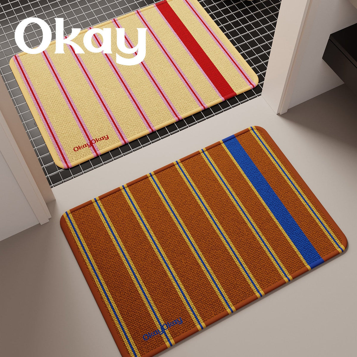 Striped Reversible Microfiber Memory-Foam Entrance and Bath Mat — product view 1