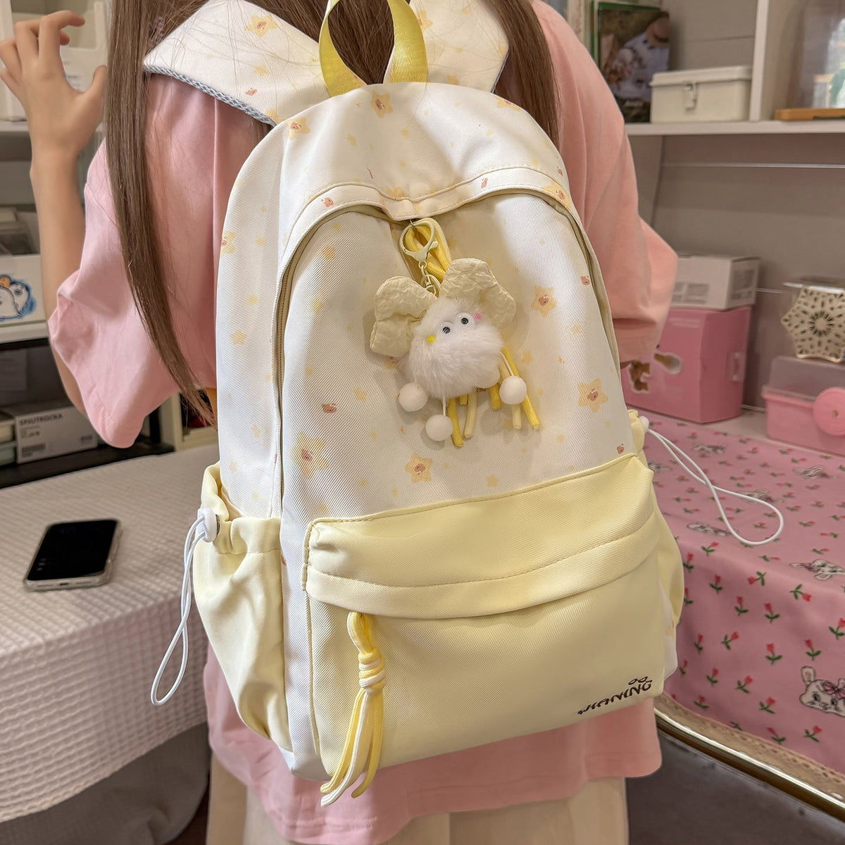 Decorative Floral Print Backpack LoungeYard — product view 3