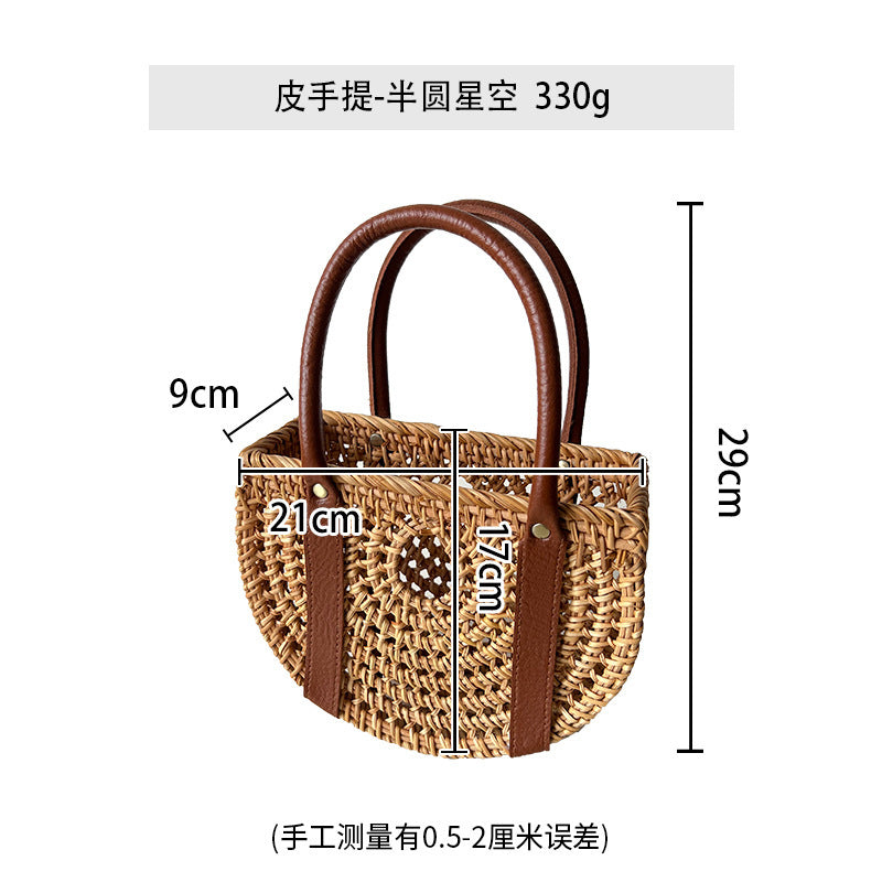 Ladies Handcrafted Basket Bag with Leather Handles LoungeYard — product view 2
