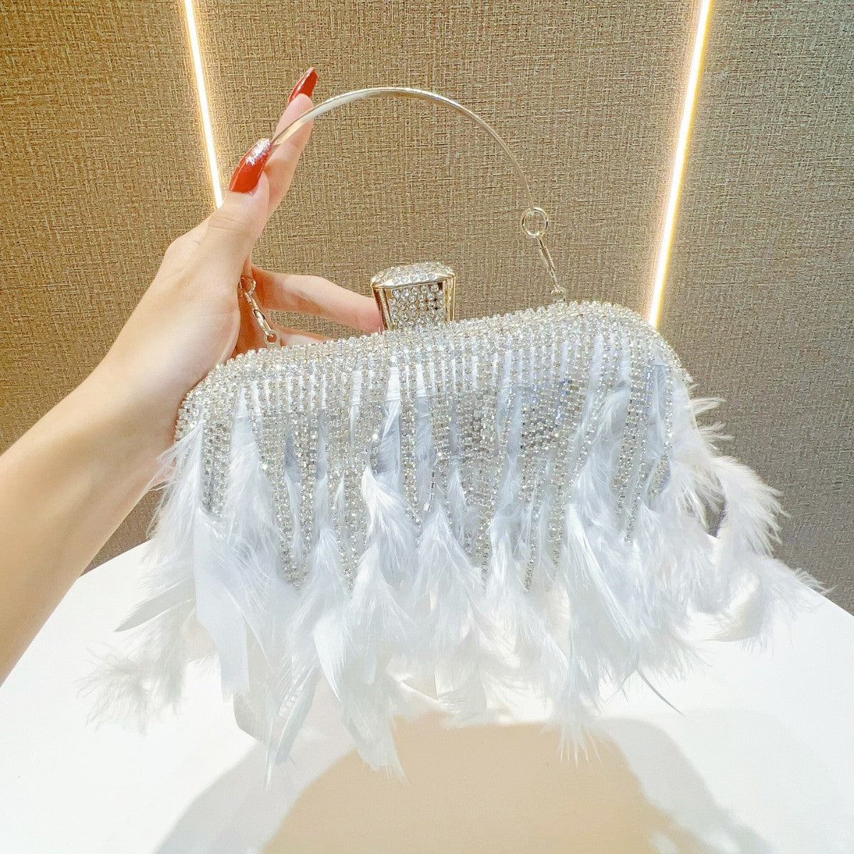 Feather-Embellished Evening Clutch — product view 1