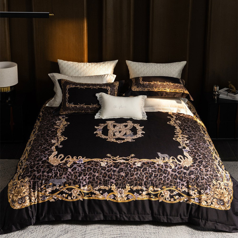 Luxurious satin bedding set with baroque leopard pattern — product view 7
