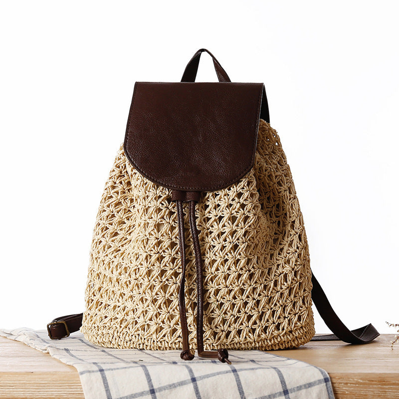 Macramee Backpack Bag with Elegant Leather Lid LoungeYard — product view 1