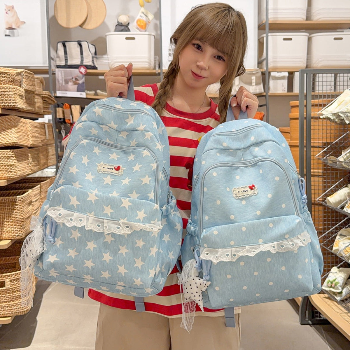 Trendy Star-Print School Backpack LoungeYard — product view 4