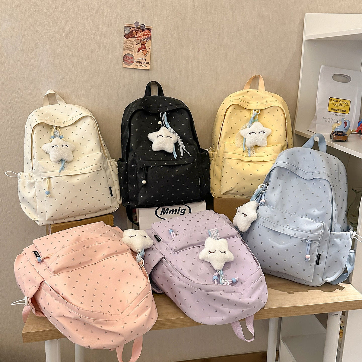 Playful Heart-Printed Backpack LoungeYard — product view 4