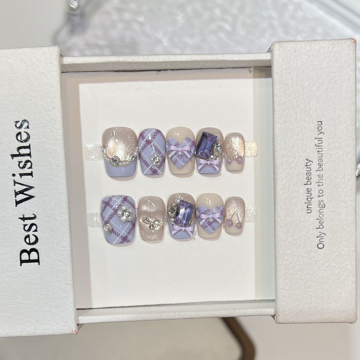 Decorative Press-On Nail Set with Gem Accents — product view 2