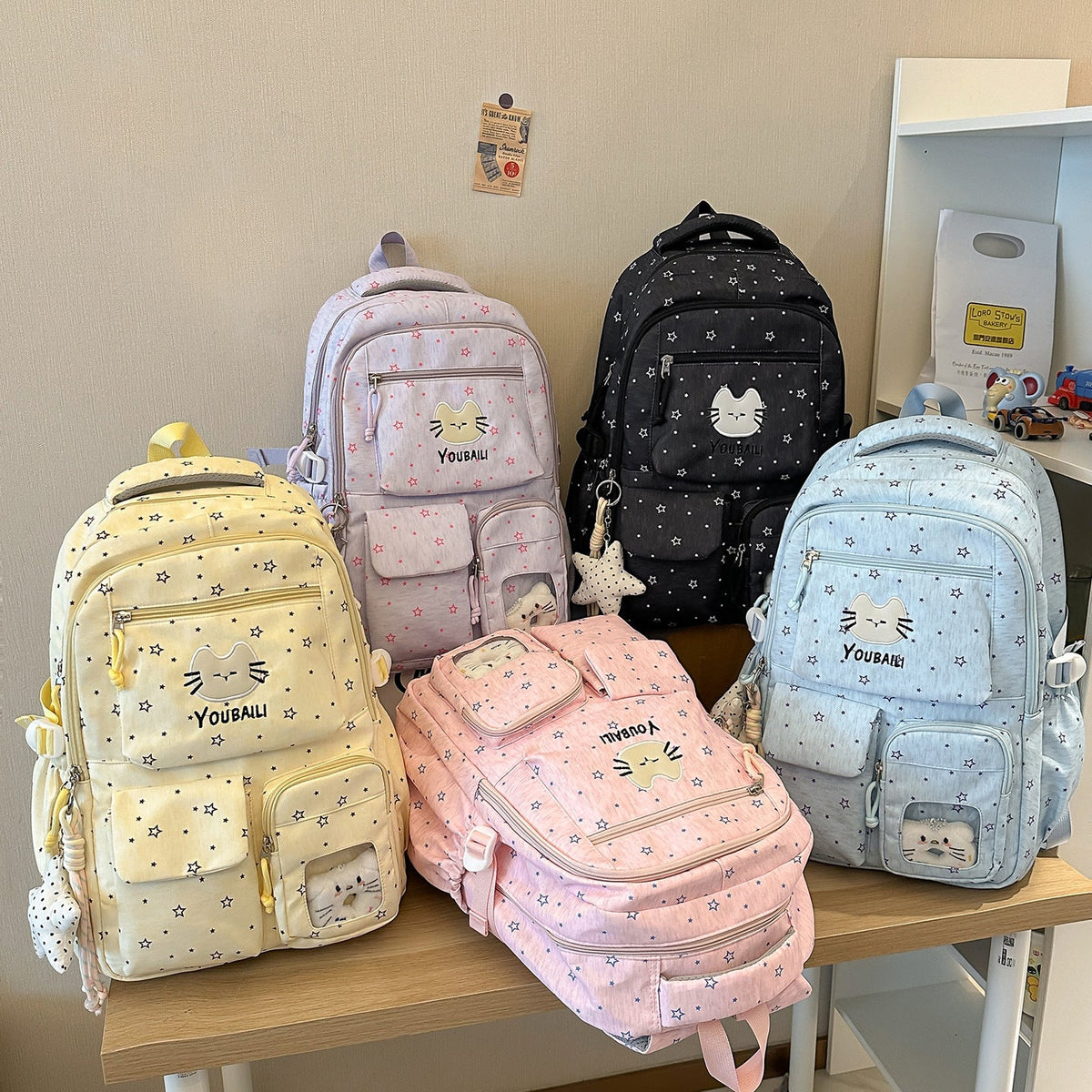 Playful Cat-Print School Backpack LoungeYard — product view 4