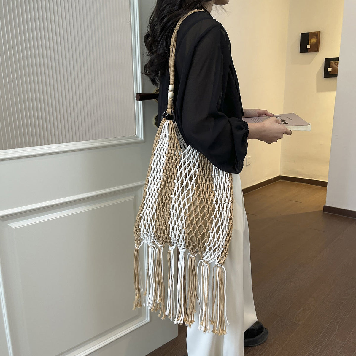 Macrame Tote Bag with Tassels LoungeYard — product view 1