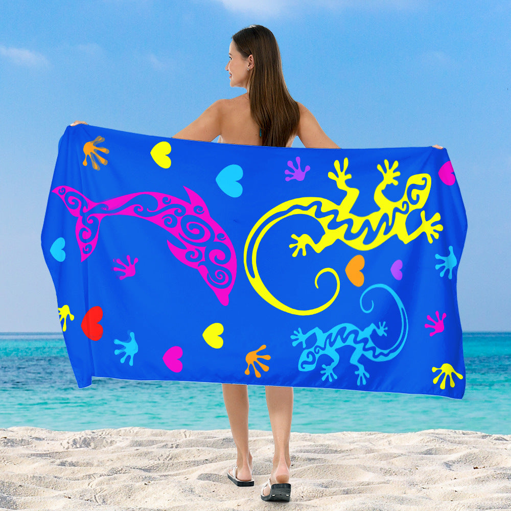 Beach towel with vibrant, colorful animal motif LoungeYard — product view 5