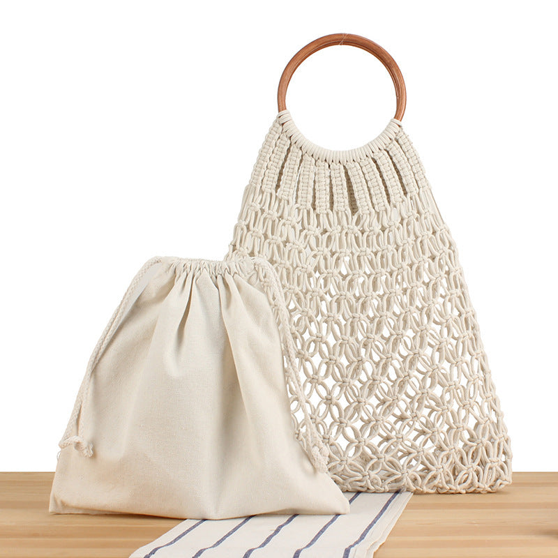 Tote bag with braided net design and practical inner bag LoungeYard — product view 6