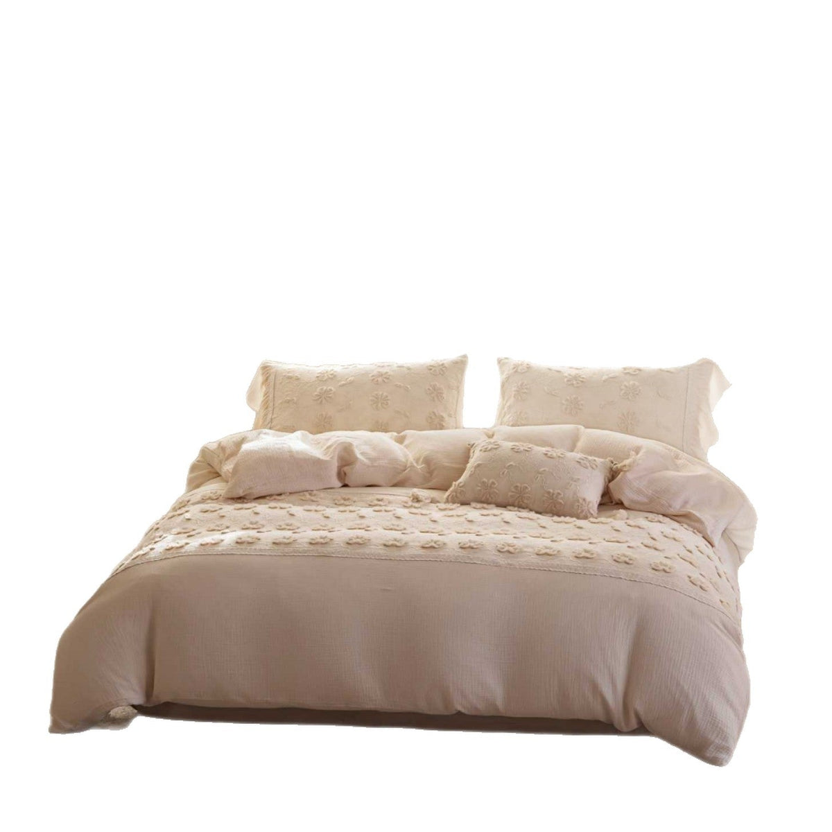 Reversible quilted bedspread with 3D flower appliqué and pillowcases — product view 5