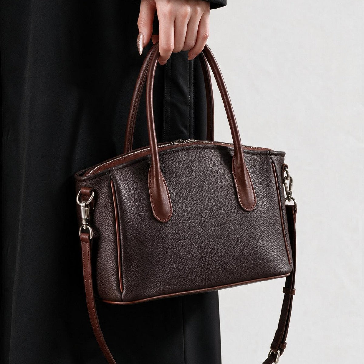 Compact Structured Tote Satchel with Dual Rounded Handles and Removable Shoulder Strap — product view 3
