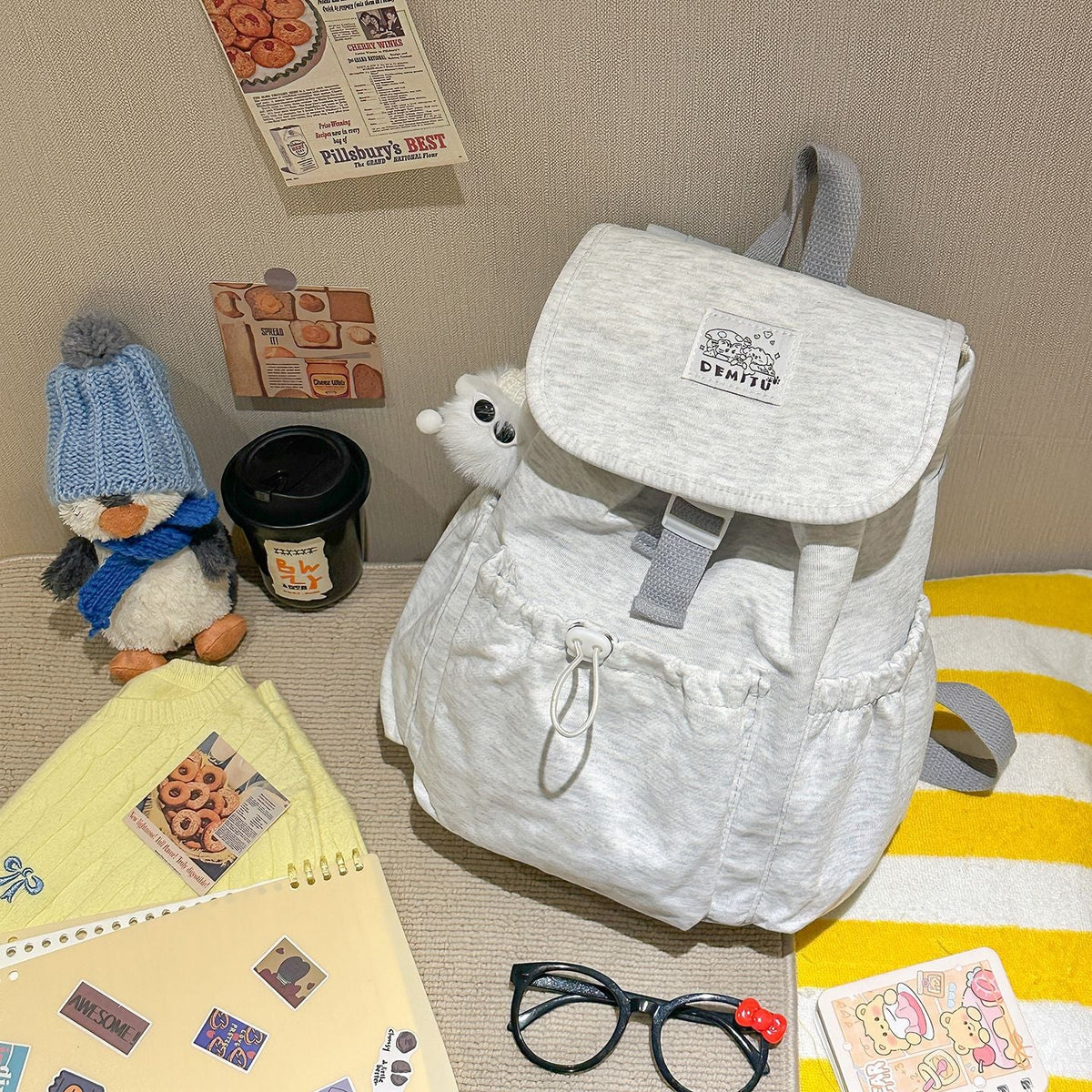 Casual Drawstring Flap Backpack LoungeYard — product view 7