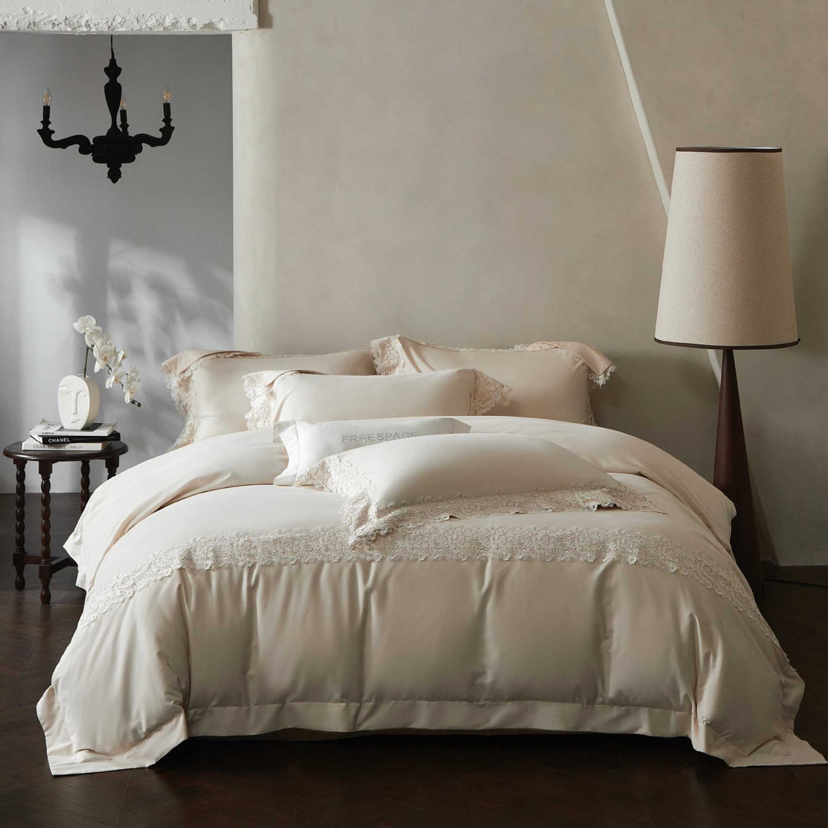Luxurious cotton satin bedding set with decorative lace — product view 7