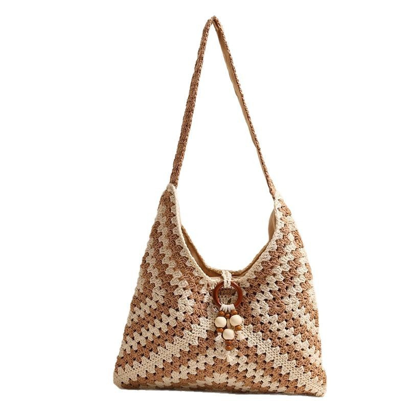 Handmade macrame shoulder bag with playful pendant LoungeYard — product view 4