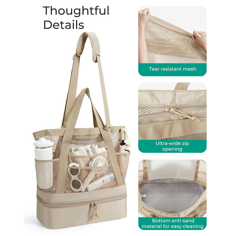 Insulated Mesh Beach Tote Bag with Multi-Compartment Storage LoungeYard — product view 3