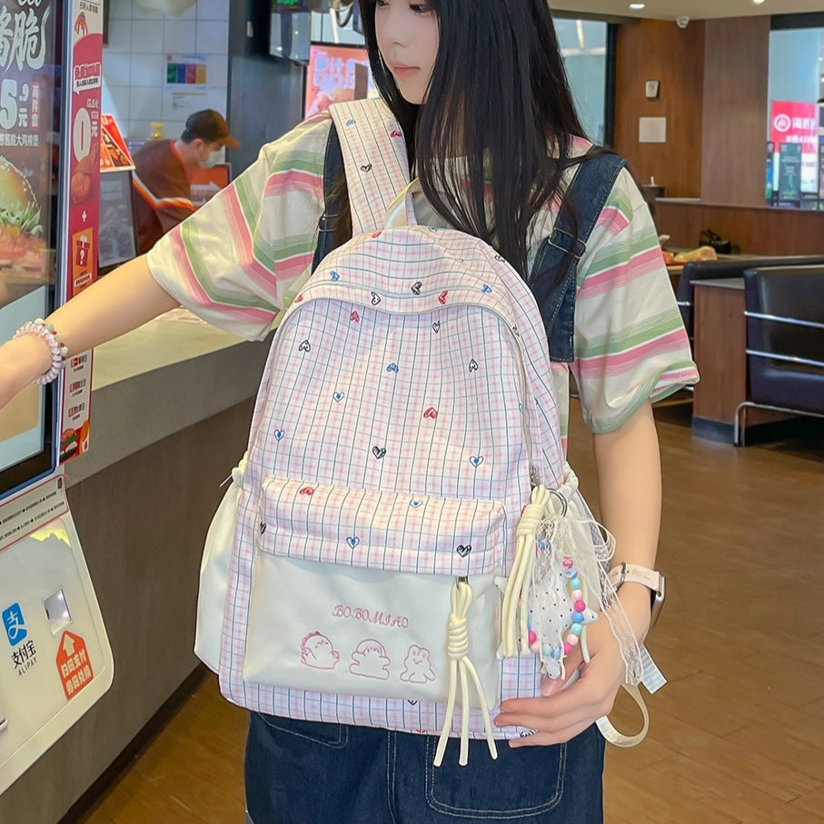 Fun Heart Print Casual Backpack LoungeYard — product view 1