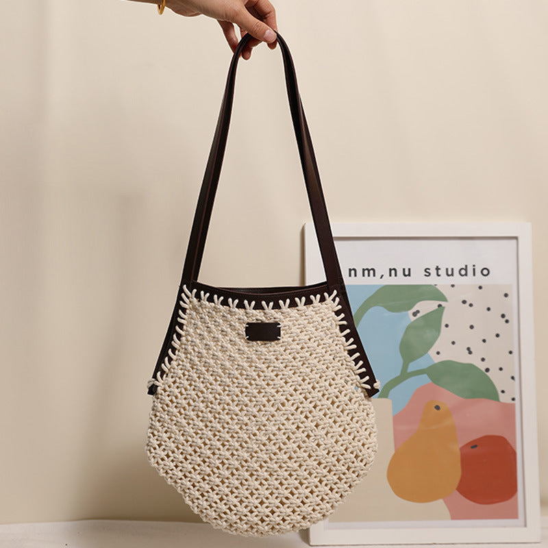 Hand-knotted tote bag with sturdy leather handles LoungeYard — product view 3
