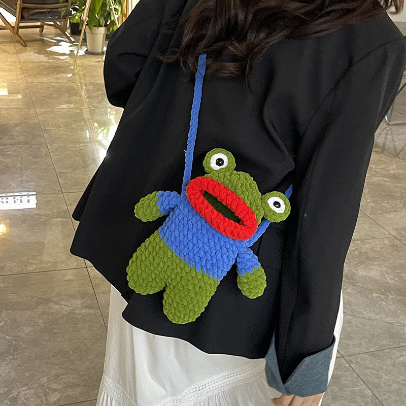 Cute Frog-Shaped Crochet Mini Backpack — product view 1