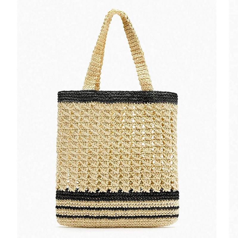 Handcrafted basket bag with modern striped design LoungeYard — product view 7
