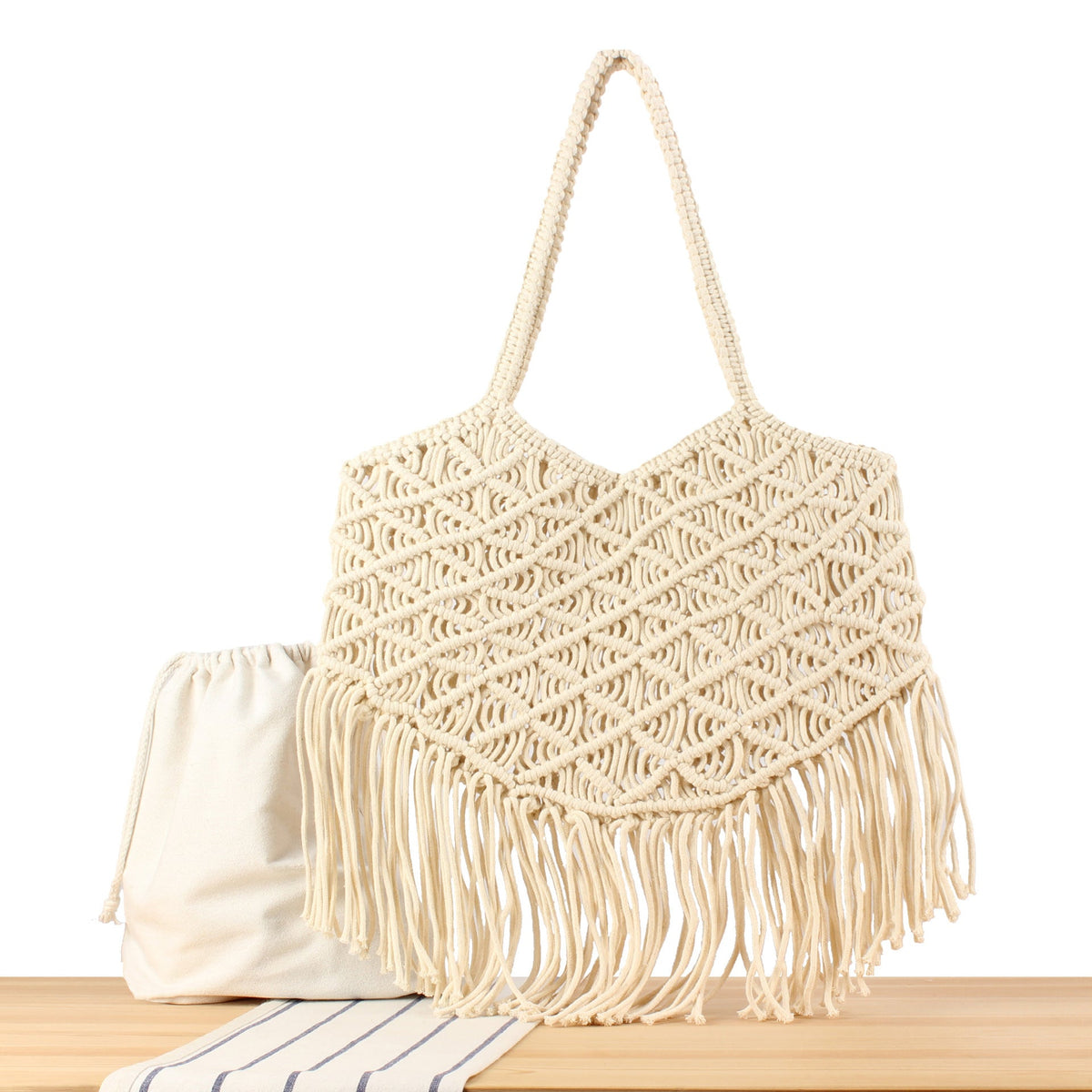 Creative Macrame Bag with Fringed Design LoungeYard — product view 2