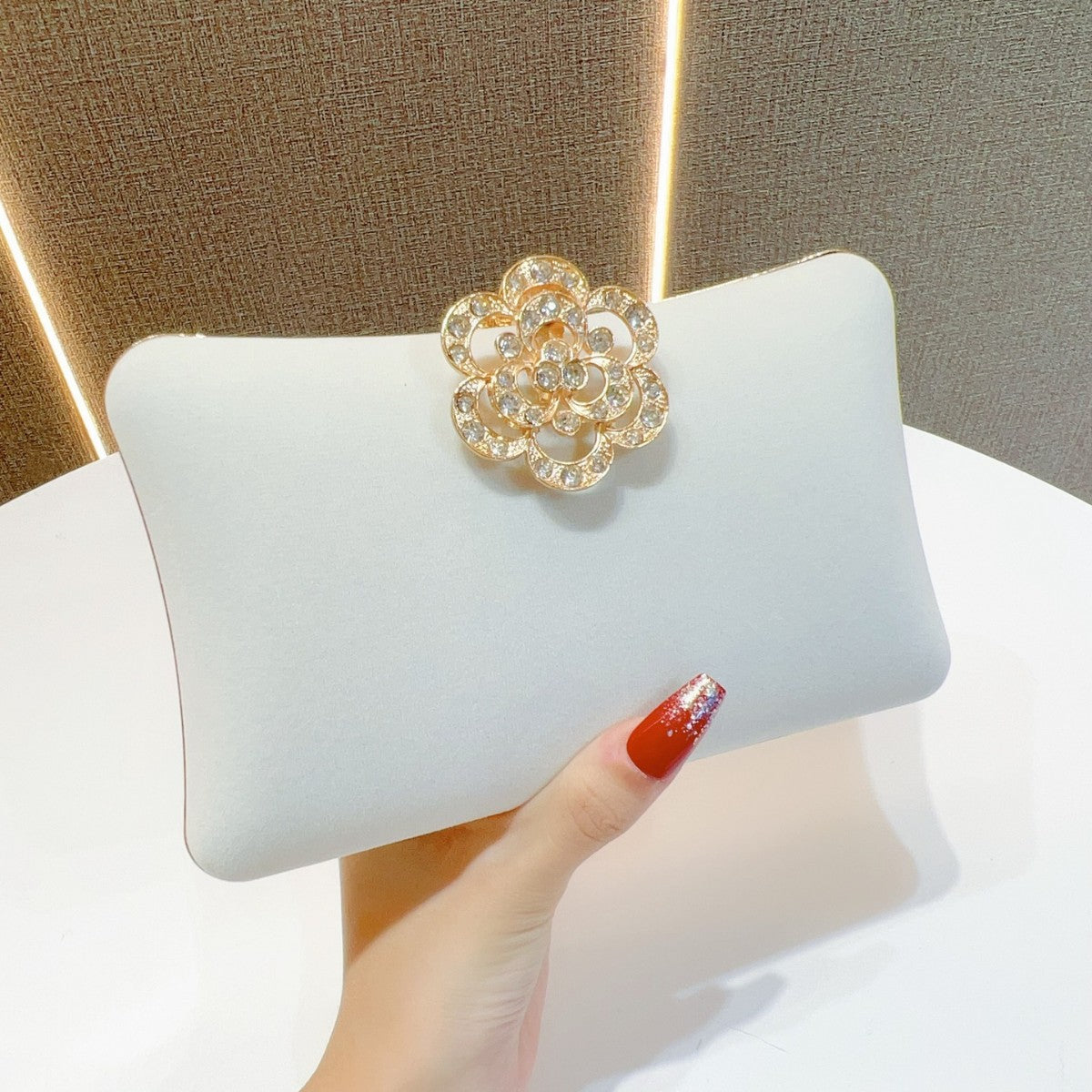 Elegant Floral Brooch Evening Clutch — product view 7