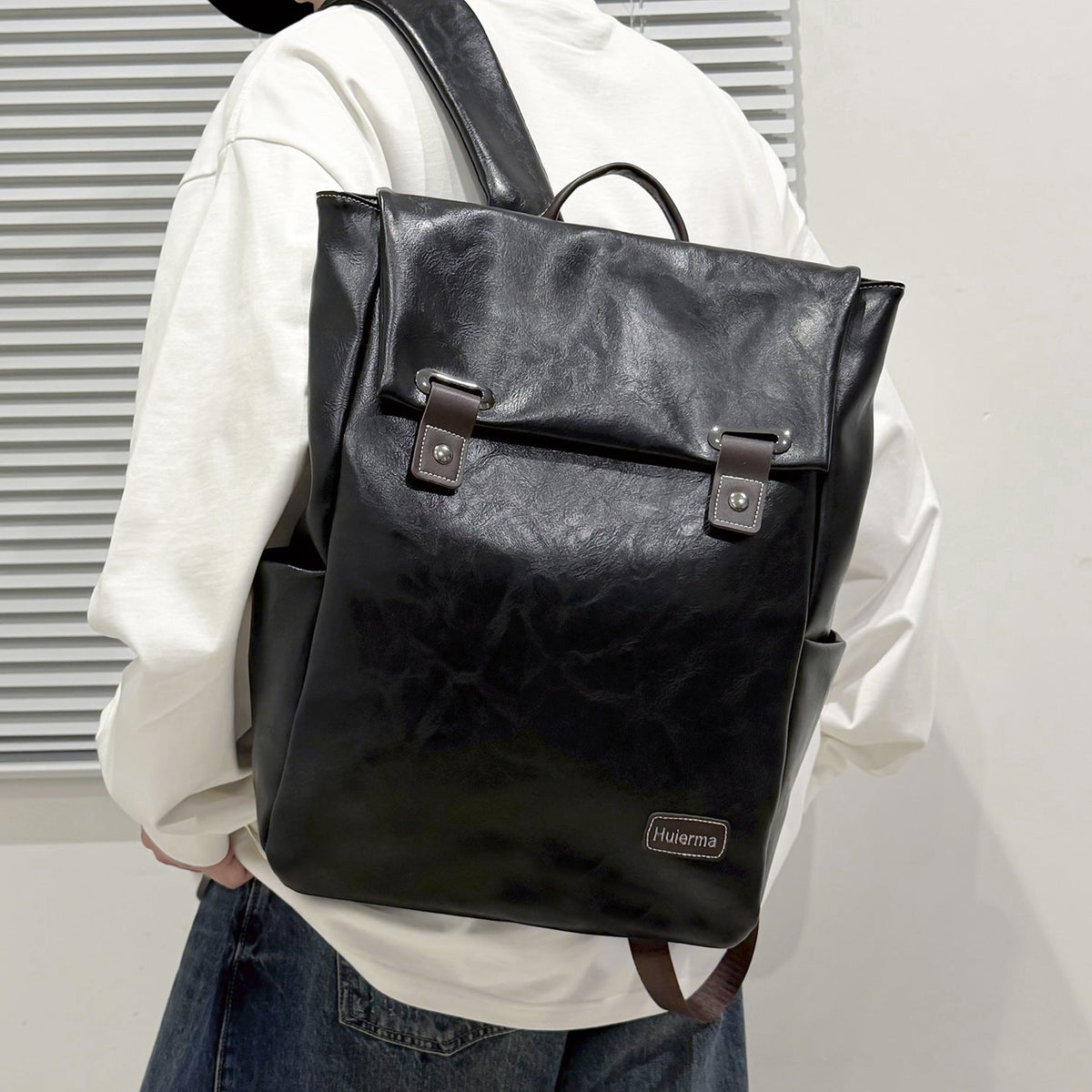 Fashionable Leather Backpack LoungeYard — product view 2
