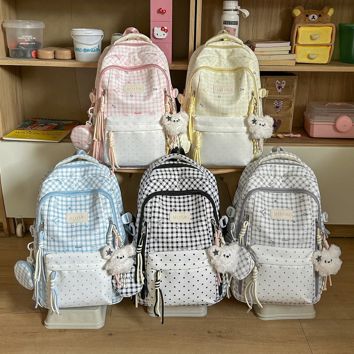 Decorative Plaid and Star Patterned Backpack LoungeYard — product view 4