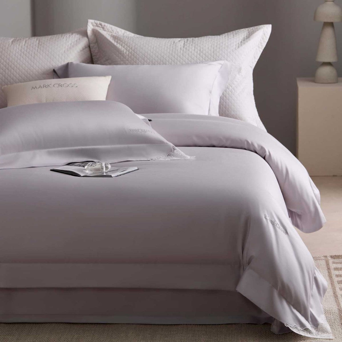 Luxurious cotton satin bedding set with delicate lace trim and hotel finish — product view 7